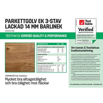 Parkettgolv Ek 3-stav Lackad 14mm Barlinek